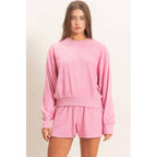 Contrast Sweatshirt & Shorts Set: IVORY