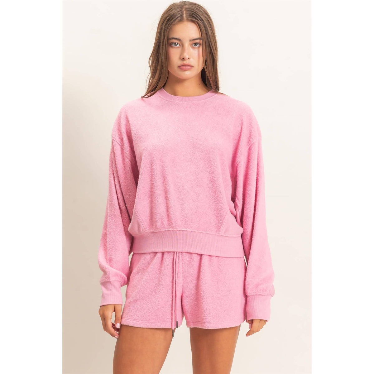 Contrast Sweatshirt & Shorts Set: IVORY