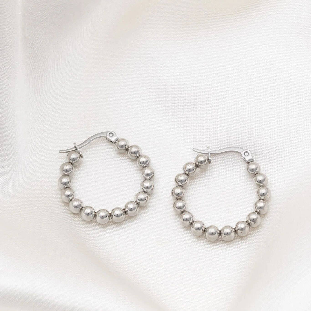 Silver Southern Circle Ball Hoop Earrings - E127