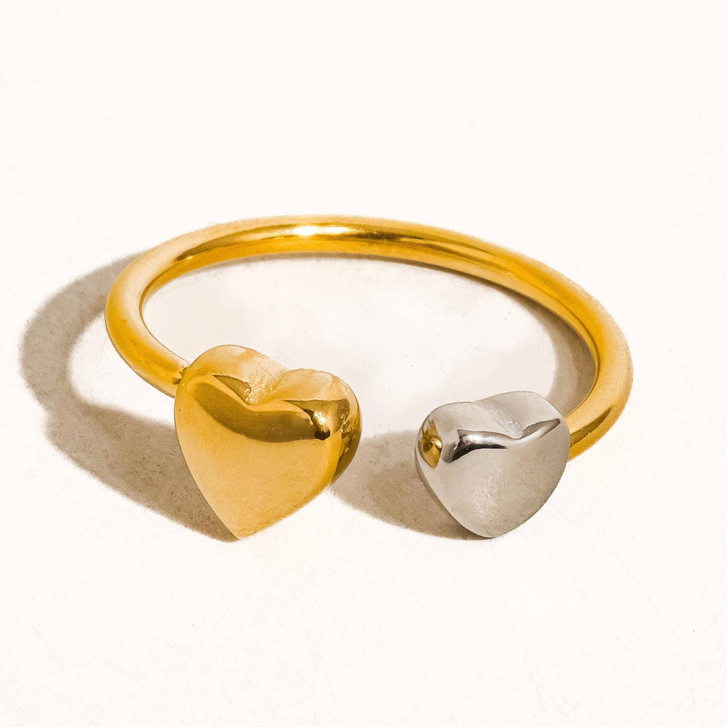 Two Tone Heart Adjustable Ring: A2