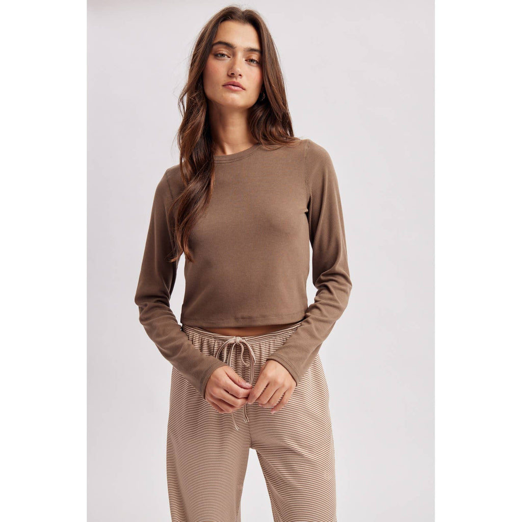 BASIC RIBBED LONG SLEEVE TOP / WL26-12635: BURGUNDY