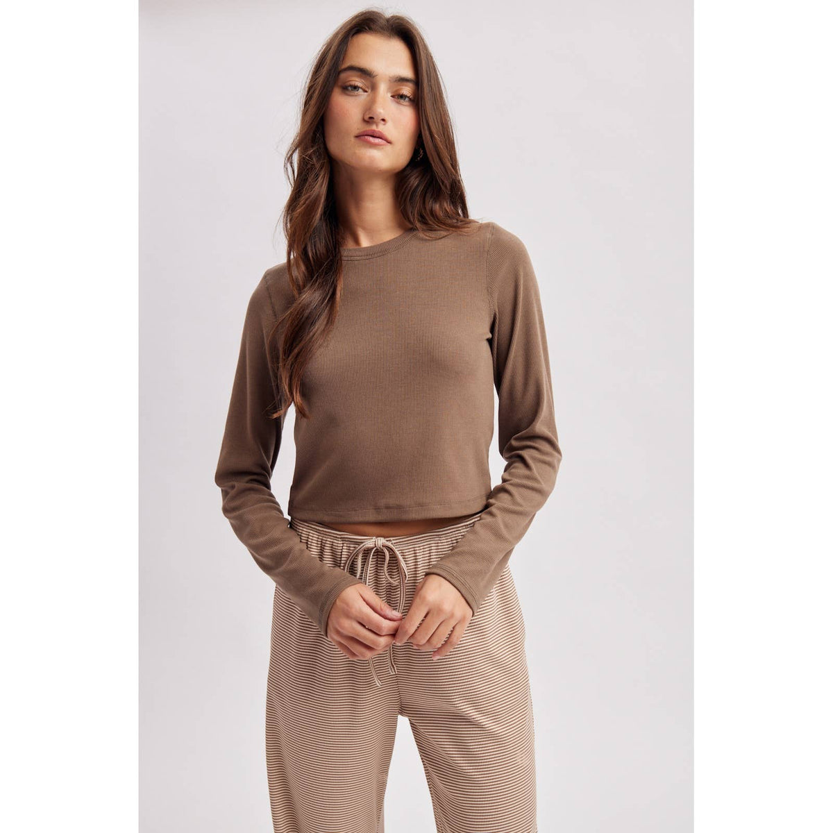BASIC RIBBED LONG SLEEVE TOP / WL26-12635: BURGUNDY