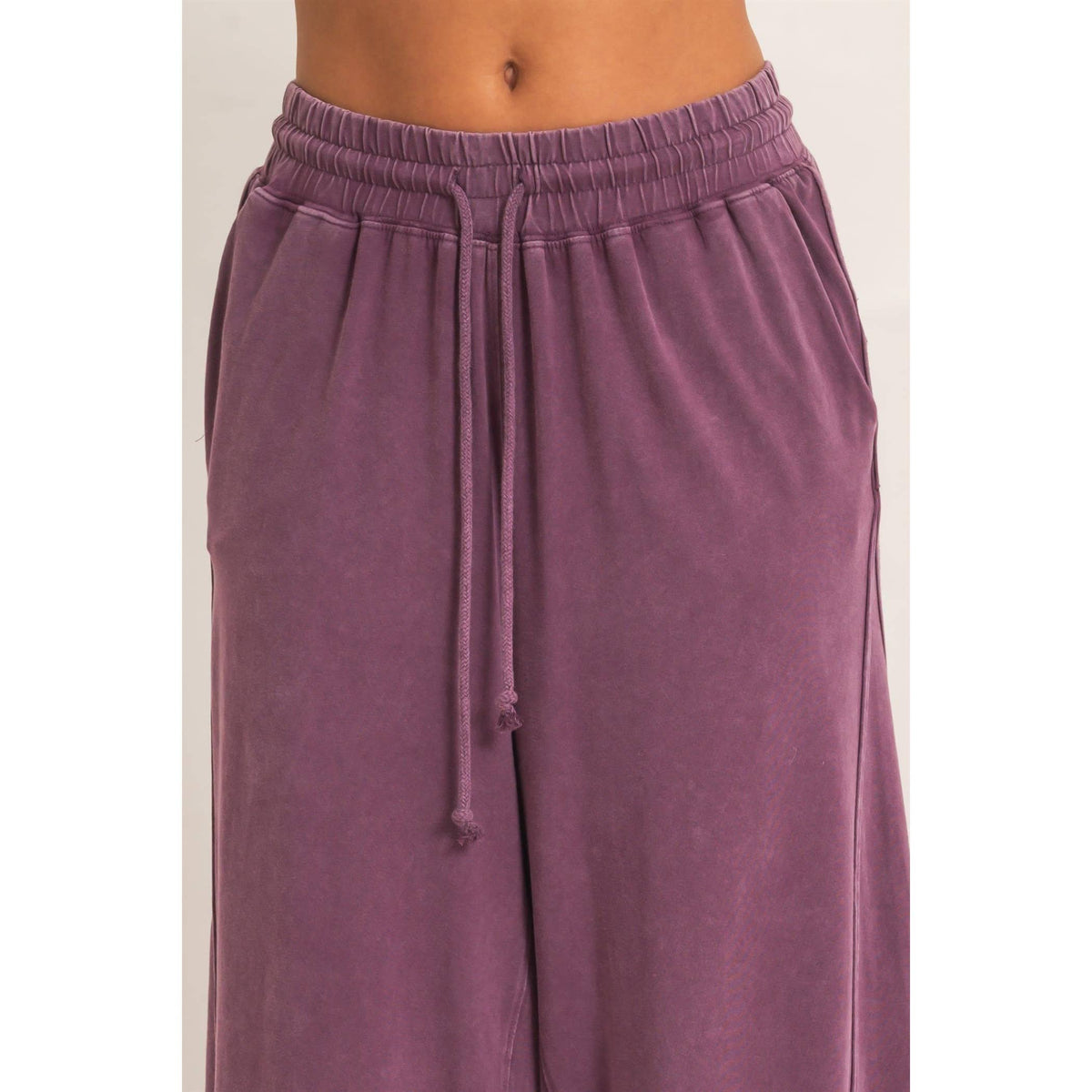 Wide Leg Mineral Wash Pants: BLACK