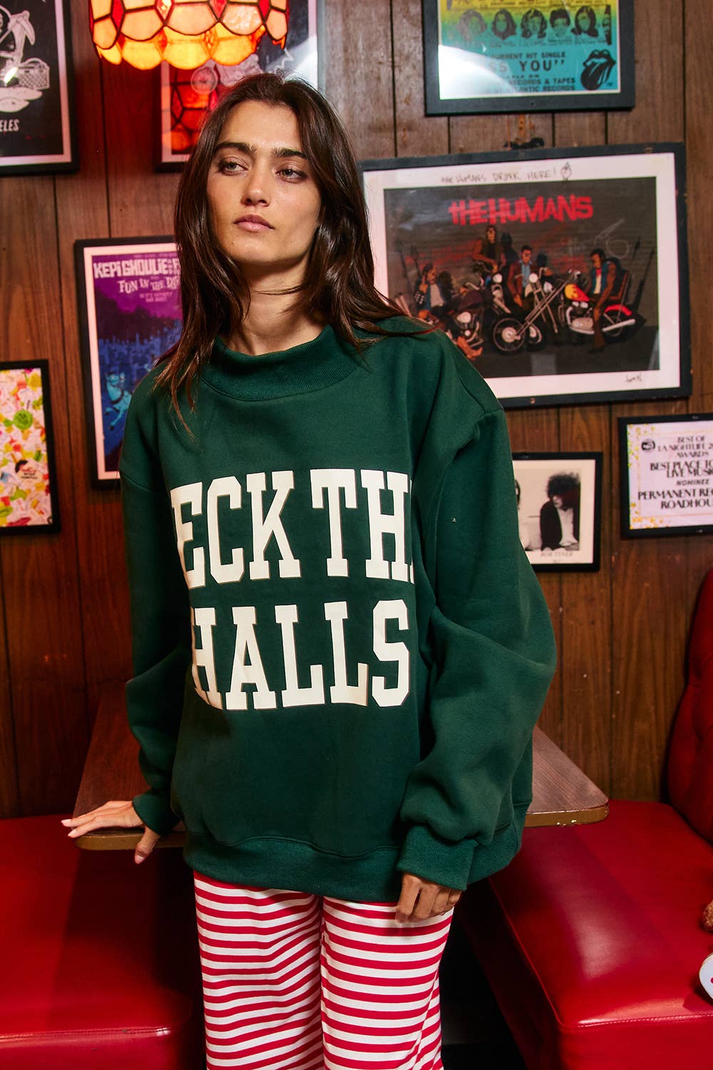 DECKTHEHALLS Reversible Mock-Neck Sweatshirt: FORREST GREEN /