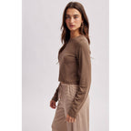 BASIC RIBBED LONG SLEEVE TOP / WL26-12635: BURGUNDY