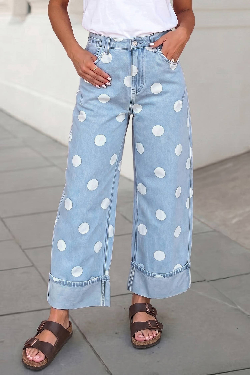 Casual Polka Dot Ankle Length Regular Jeans | Blue Sky