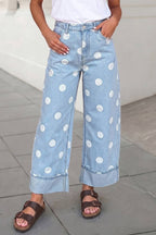 Casual Polka Dot Ankle Length Regular Jeans | Blue Sky