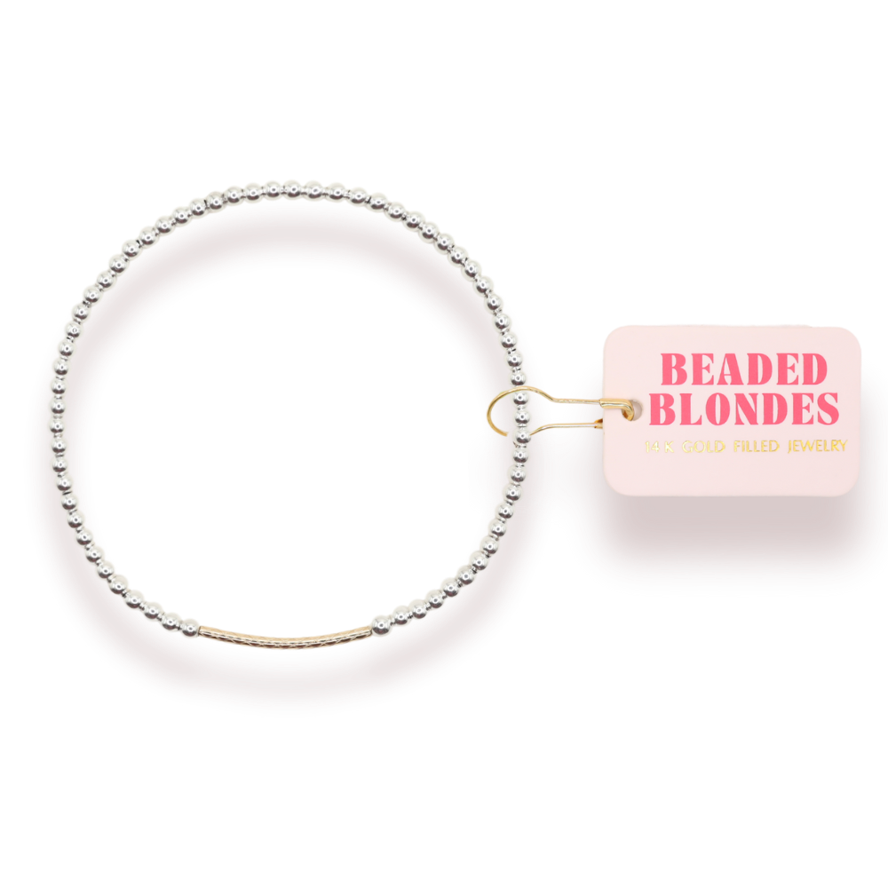 Dainty Bar Bracelet in Silver with Gold: Standard 6.75 inch