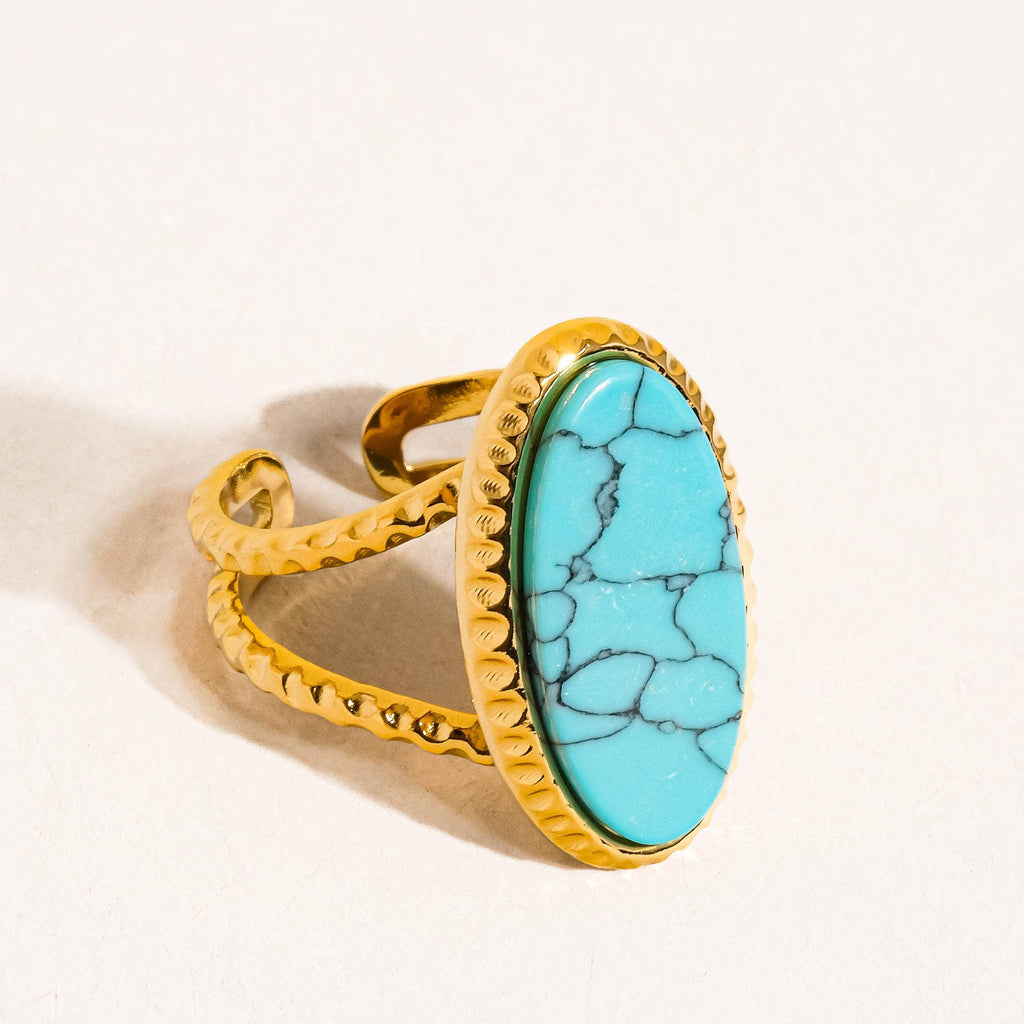 Turquoise Natural Stone Adjustable Ring - A46