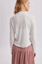 WAFFLE KNIT MOCK NECK LONG SLEEVE TOP red